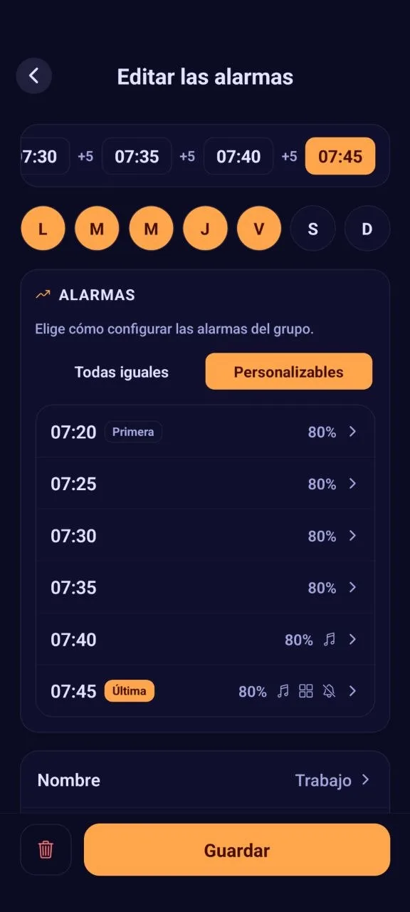 Cada alarma, exactamente como la quieres